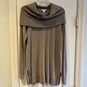 Caslon Plus Women Beige SideSlit 3 in 1 Convertible Cowl Neck Tunic Sweater, LG